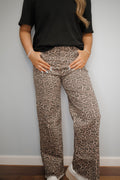 Brown Leopard Wide Leg High Waist Jeans